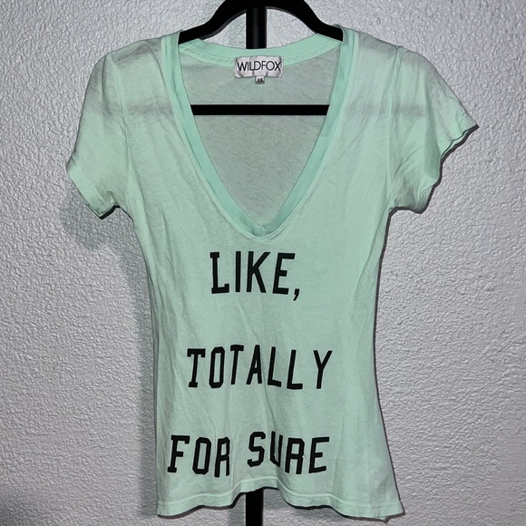 NWOT Wildfox "Like, Totally for Sure" V Neck Tee - Picture 2 of 8
